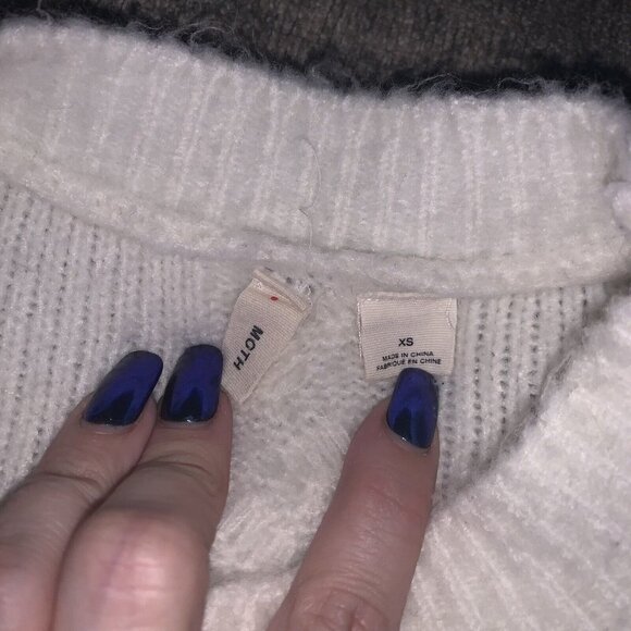 Moth Anthropologie Crew Neck White Color Block Knit Acrylic Blend Sweater XS - Picture 7 of 8